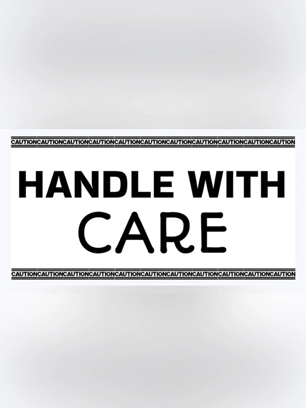 50 STICKERS - 2” x 1” - ‘CAUTION - HANDLE WITH CARE’ - WHITE